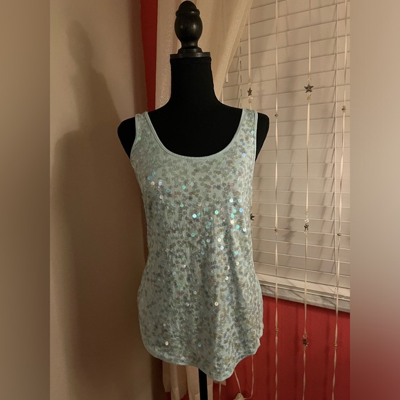 Apt 9 Aqua iridescent sequin sleeveless tank top Medium turquoise blue - Picture 5 of 8